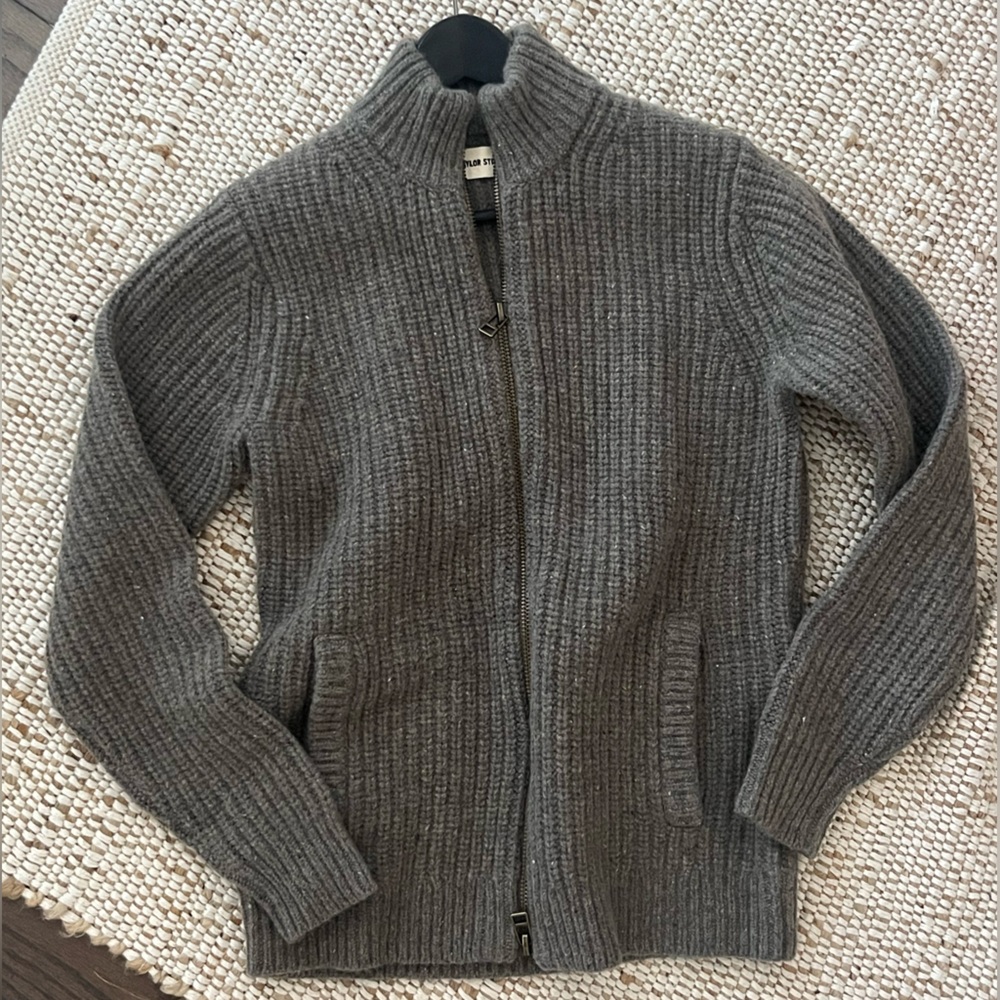 100% Merino wool Fisherman Full-Zip in Taupe from Taylor Stitch